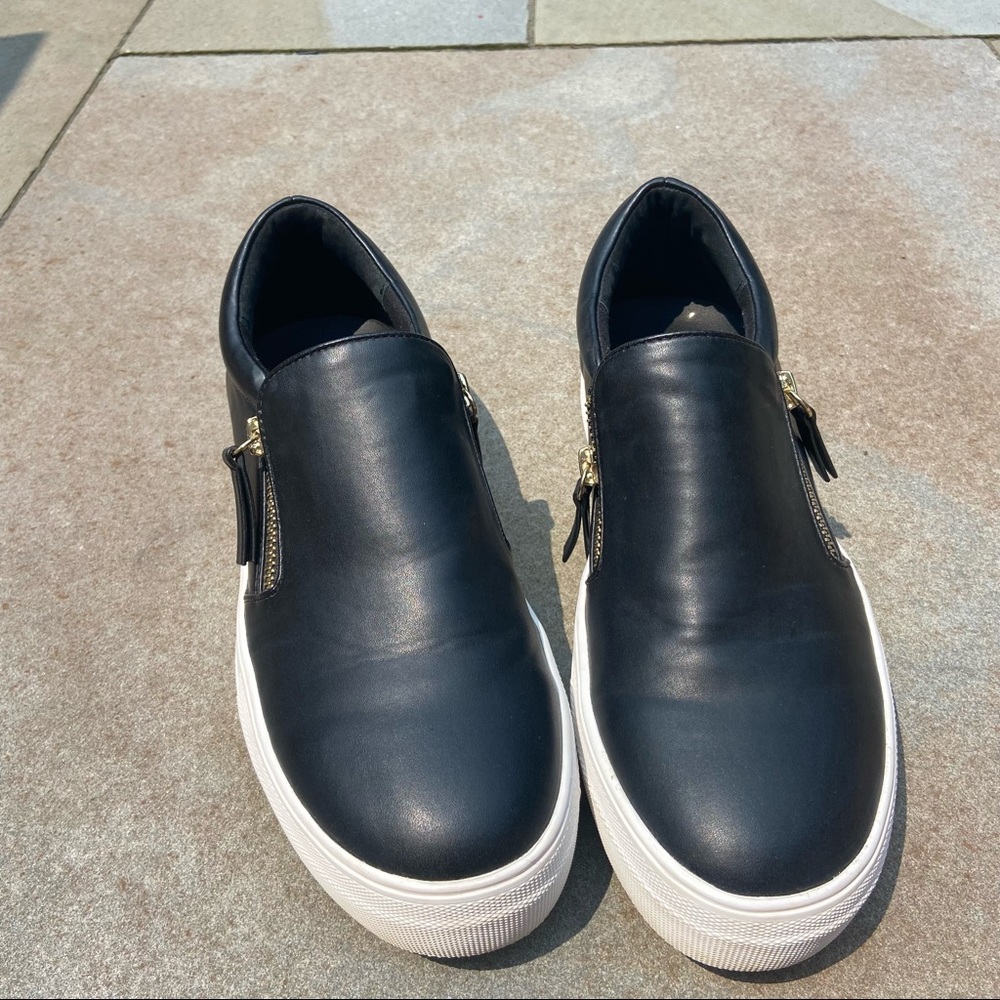 Steve Madden | Black Leather Slip On Sneakers